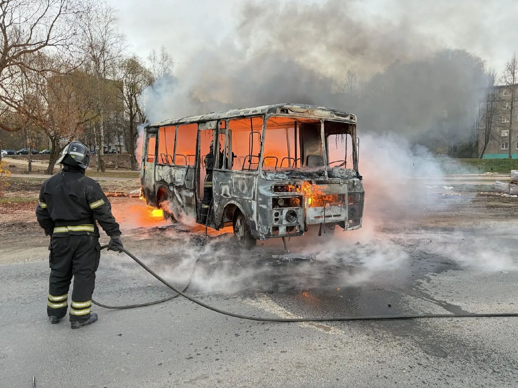 Во Владимире сгорел пассажирский автобус