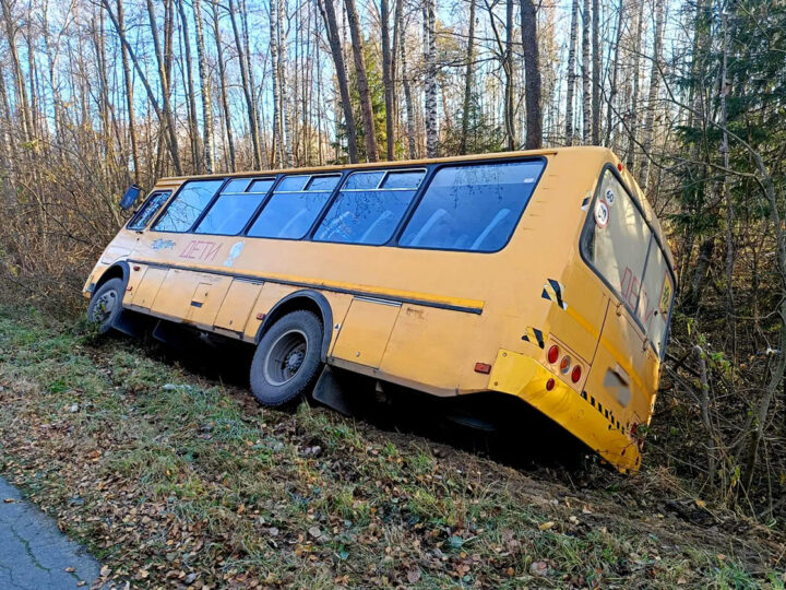 Школьный автобус с детьми опрокинулся в кювет