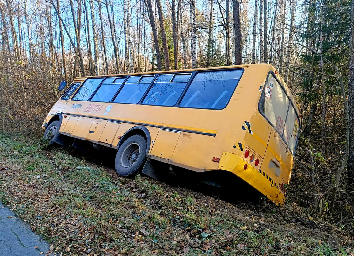 Школьный автобус с детьми опрокинулся в кювет