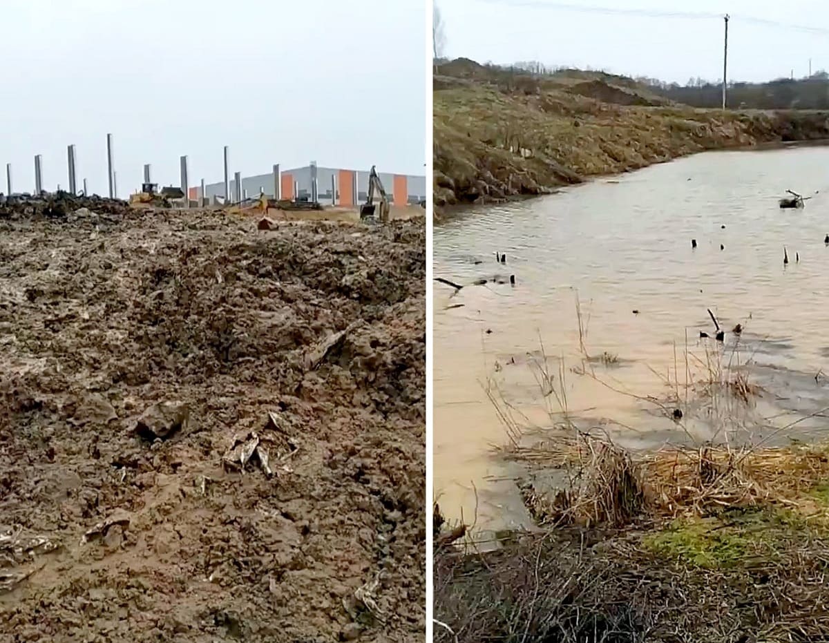 В Суходоле из-за стройки заводов глиной завалило родник и пруд